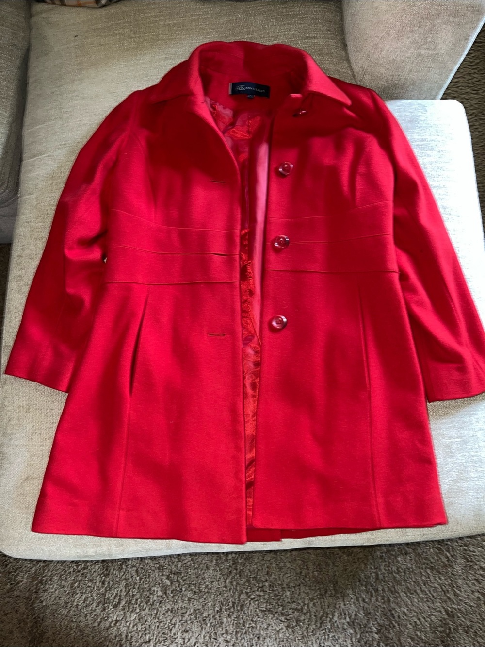 Anne Klein Red Peacoat with Princess Seams